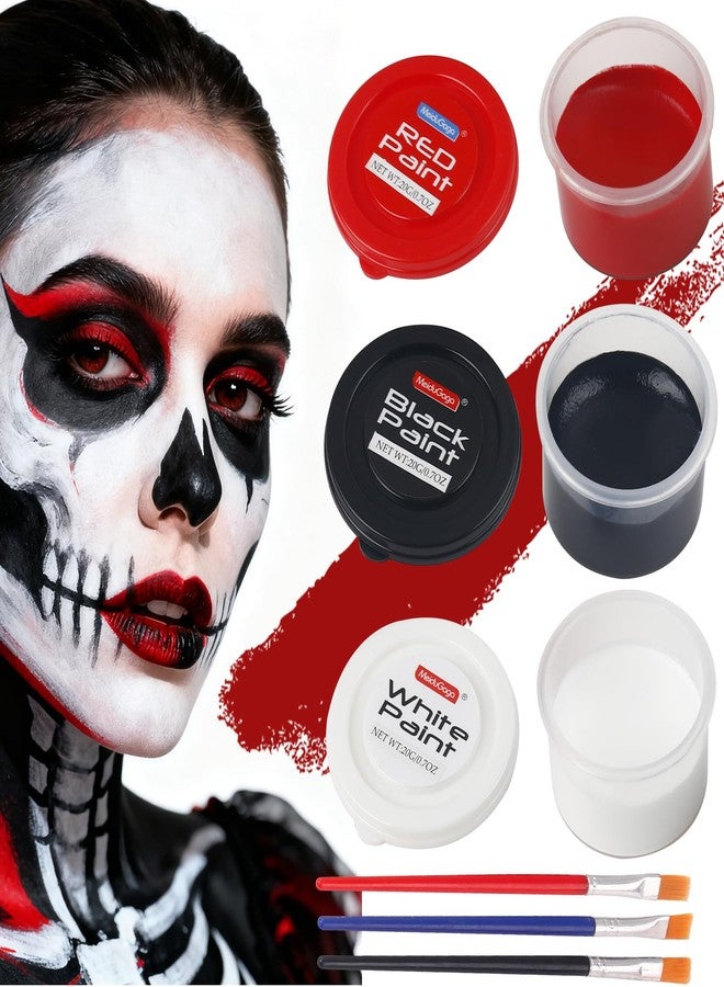 Ausbond 3 Color water-based Face Body Paint Set （Black + White + Red )with Brushes Kits Non-Toxic Easy Washable ,for Adults Halloweens Partys Cosplays Joker Zombie Vampire SFX Art Stage Makeup Adults - Image 1